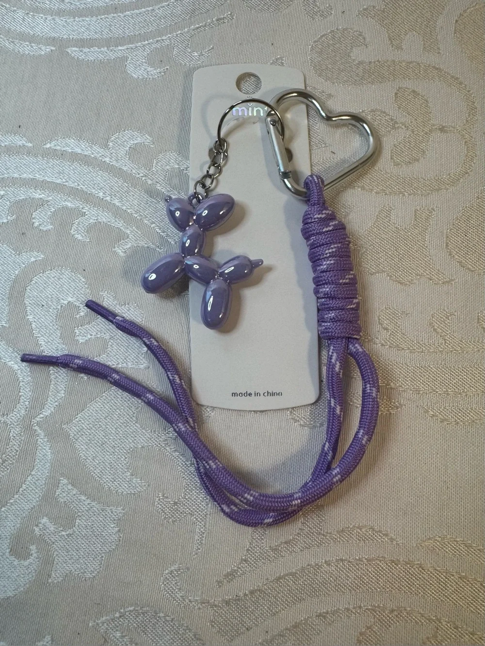 New MINT Paracord Purple Balloon Dog Keychain with Heart Carabiner